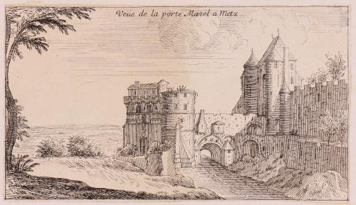 232.30 Veüe de la porte Mazel a Metz (en haut).H : 82 L : 147
 Faucheux : 232.30  Baré : N° 590