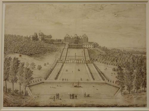 250.6 Veüe du château de Meudon du côté du JardinL : 505 H : 348 
 Dessin pour la gravure Faucheux : 250.6Crédit : Louvre Département des Arts graphiques INV 33036