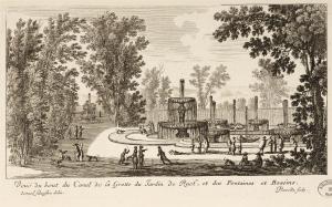 Veuë du bout du Canal de la Grotte du Jardin de Ruel, et des Fontaines et Bassins.