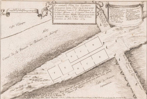 369.1 Plan d'une Ile traversant l'estampe presque en diagonale.H : 260 L : 380
 Faucheux : 369.1