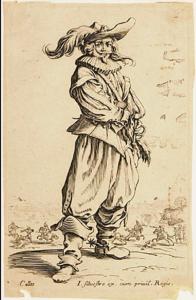 376.3 La Noblesse : le cavalier en tenue de campagneCallot - I. Silvestre ex. cum  privil. Regis.L : 92 H : 145 
 Hors Faucheux