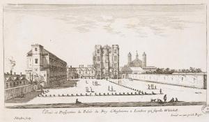 Veuë et Perspective du Palais du Roy d'Angleterre a Londres qui s'apelle Whitehall.