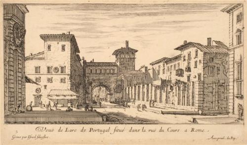 Veuë de L'arc de Portugal situé dans la ruë du Cours à Rome.