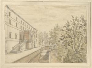 500.6 Vue de la terrasse du jardin de la Villa d'Este à TivoliL : 471 H : 341 
 Dessin (Hors Faucheux)Crédit : MET Museum NY. Inv. 1975.1.726