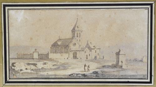 500.67 Vue d'une égliseH : 101 L : 202
 Dessin (Hors Faucheux)Crédit : Musée Carnavalet, INV D.7512