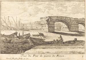 286.3 renvoi vers 53.5 Veuë du Pont de pierre de Rouen.H : 108 L : 154 - 
 Faucheux : 286.3  Baré : N° 645