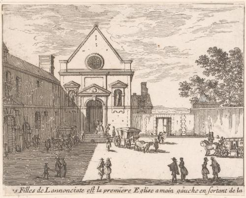 93.1 renvoi vers 56.3 Les Filles de Lannonciate est la première Eglise a main gauche en sortant de la Porte saint Jacques.L : 114 H : 92 
 Faucheux : 93.1  Baré : N° 121