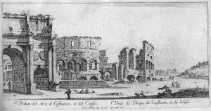 Veduta del Arco di Costantino, et del Coliseo.