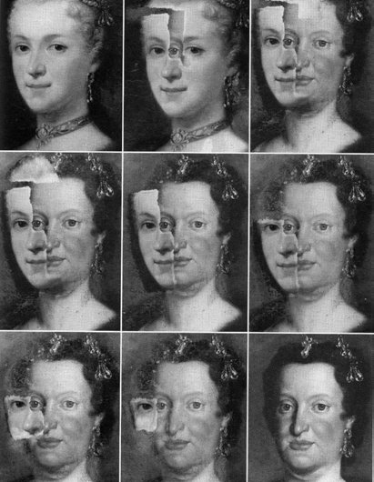 Étapes de la restauration du portrait de Maria Josépha
