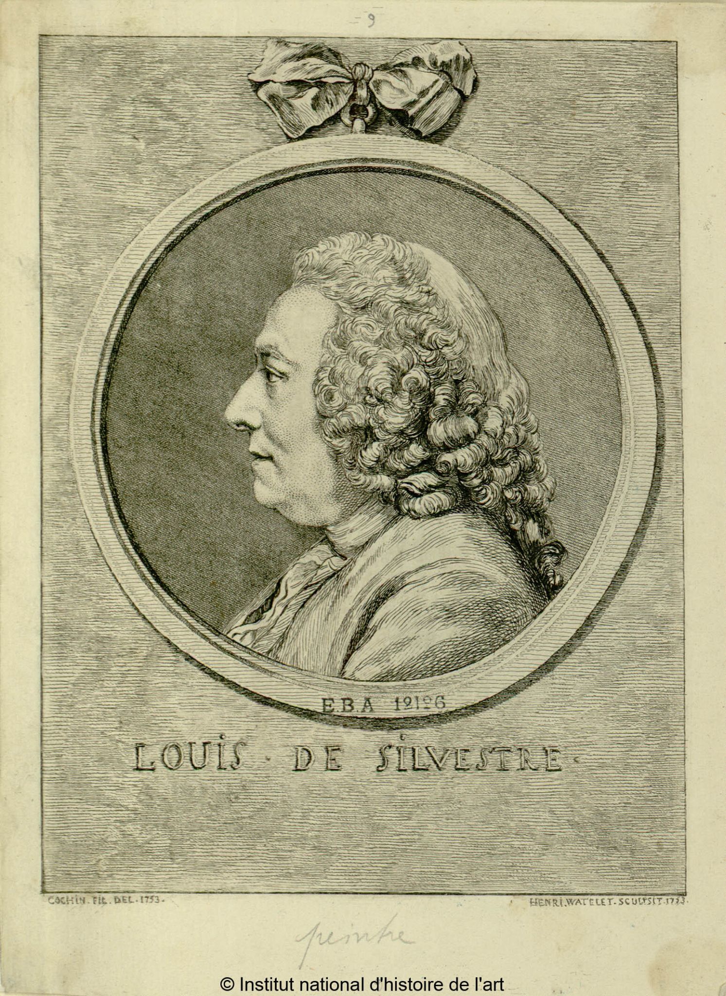 Louis de Silvestre par Henri Watelet - 1753
				d'après Charles Nicolas Cochin