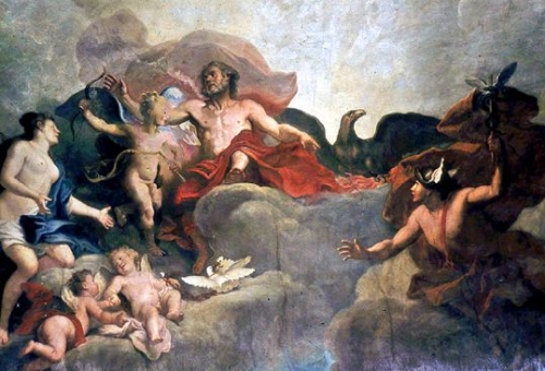 Jupiter confie l'éducation de Cupidon à Vénus et à Mercure