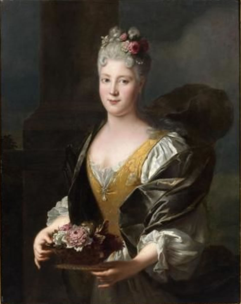Jeune dame de qualité à la corbeille de fleurs par Louis de Silvestre