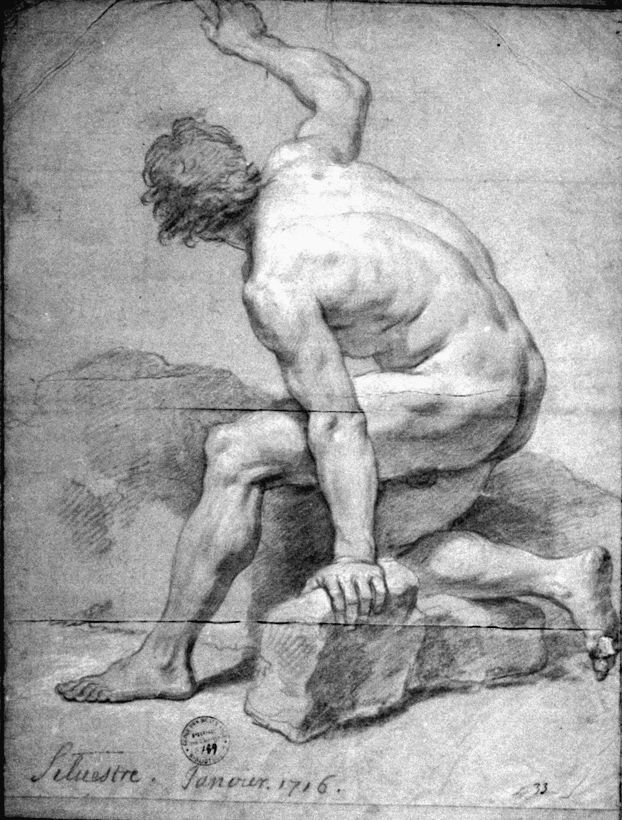 Homme tourné vers la gauche à genou sur une pierre. par Louis de Silvestre