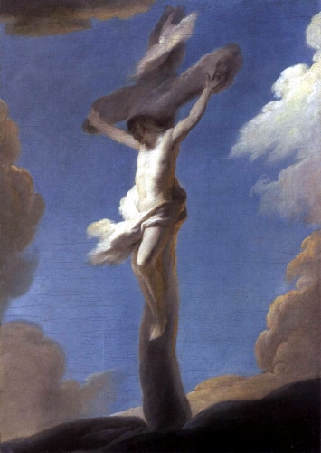 Le Christ en croix formé par des nuées