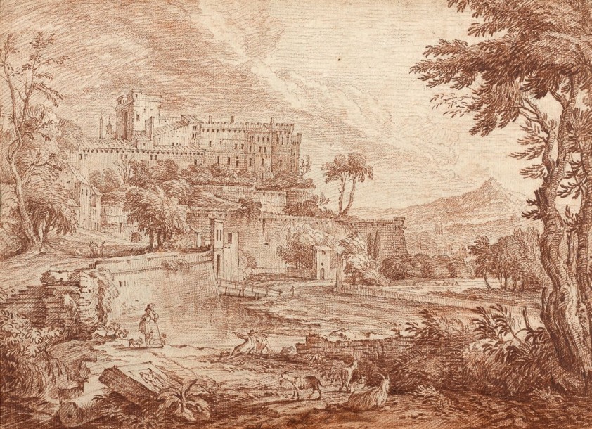 Nicolas-Charles Silvestre : Paysage montagneux au château