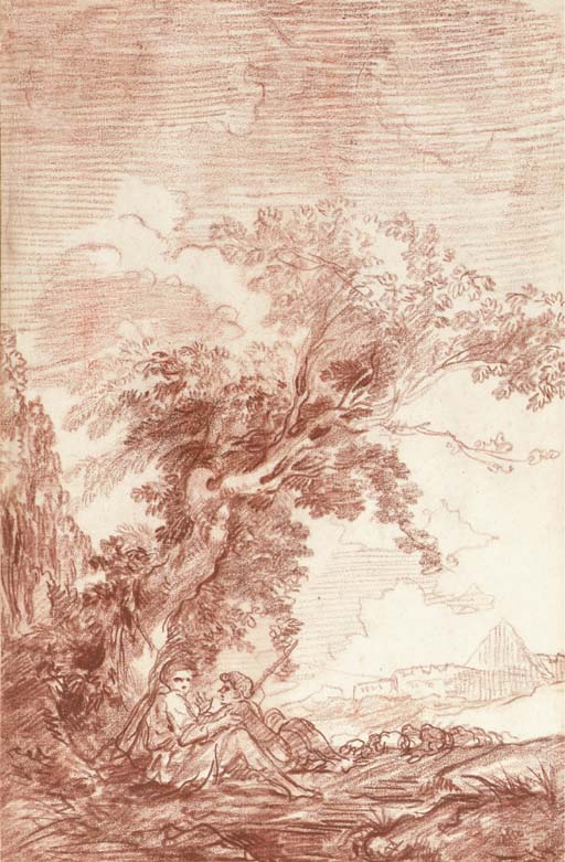 Nicolas-Charles Silvestre : Deux bergers assis sous un arbre