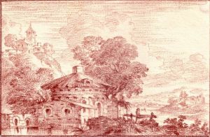 Maison et église sur une collineNicolas-Charles de Silvestre