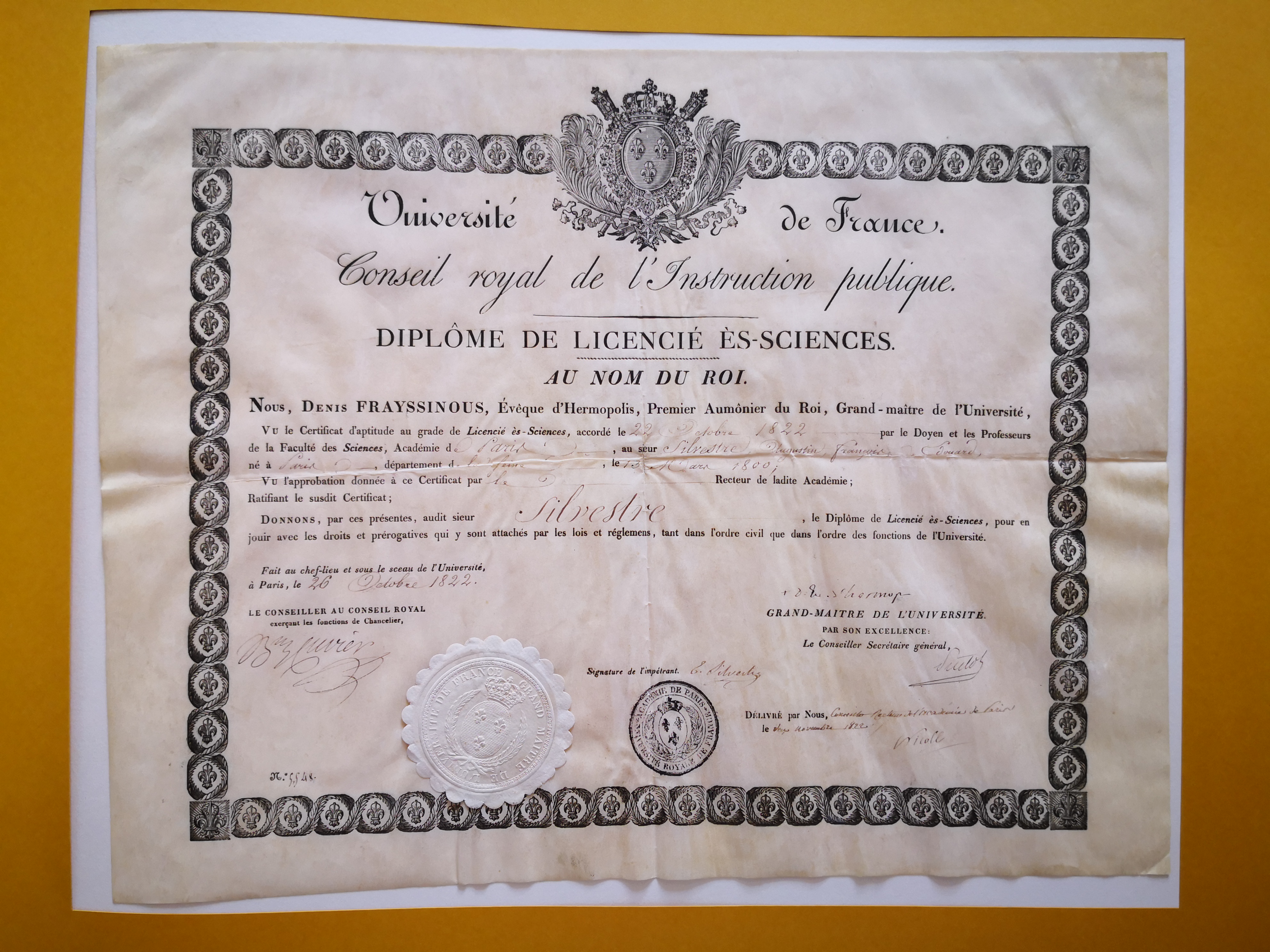  Diplôme de licencié ès sciences - Document 1