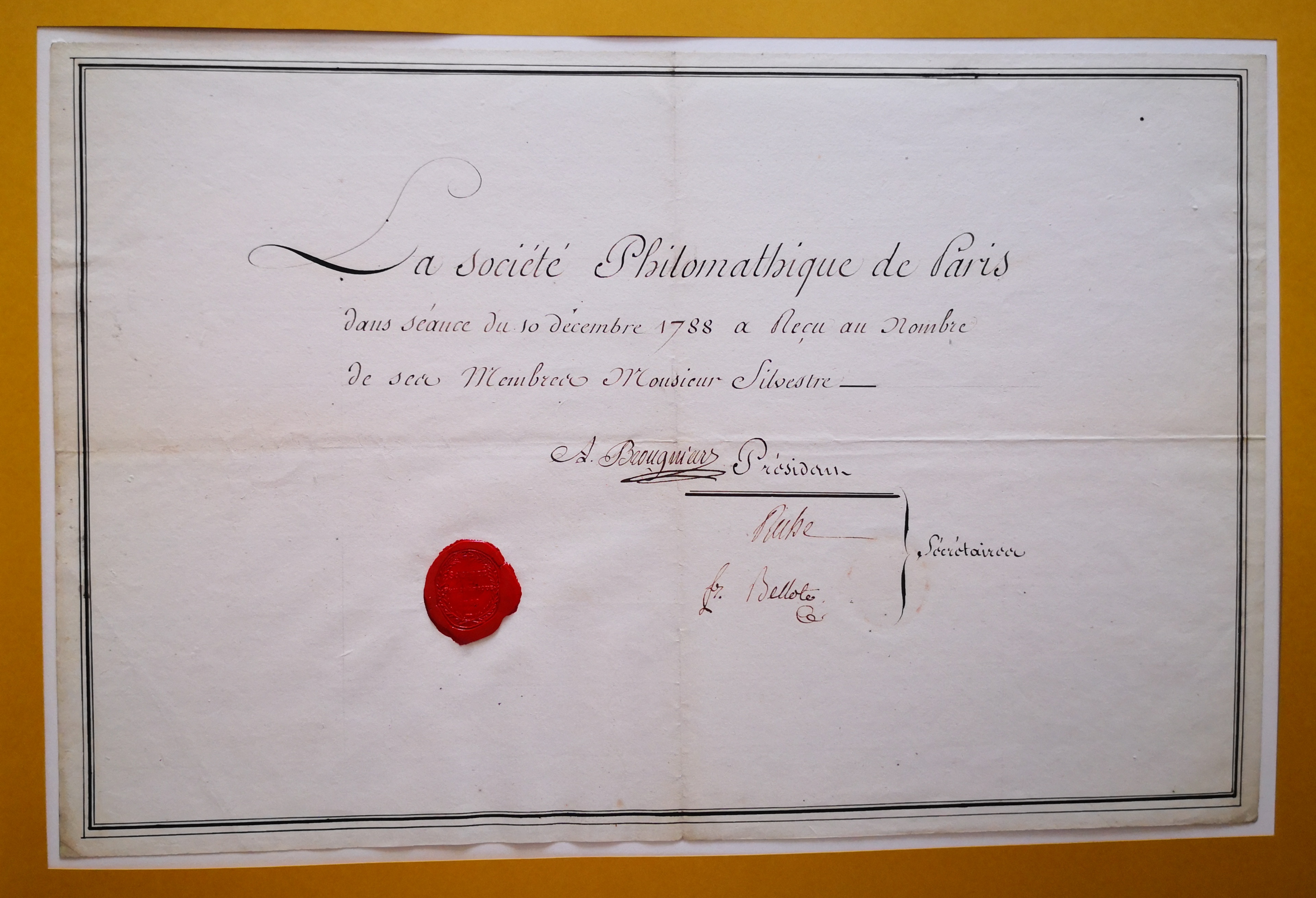  Diplôme de membre de la Société Philomathique pour Augustin-François de Silvestre - Document 1