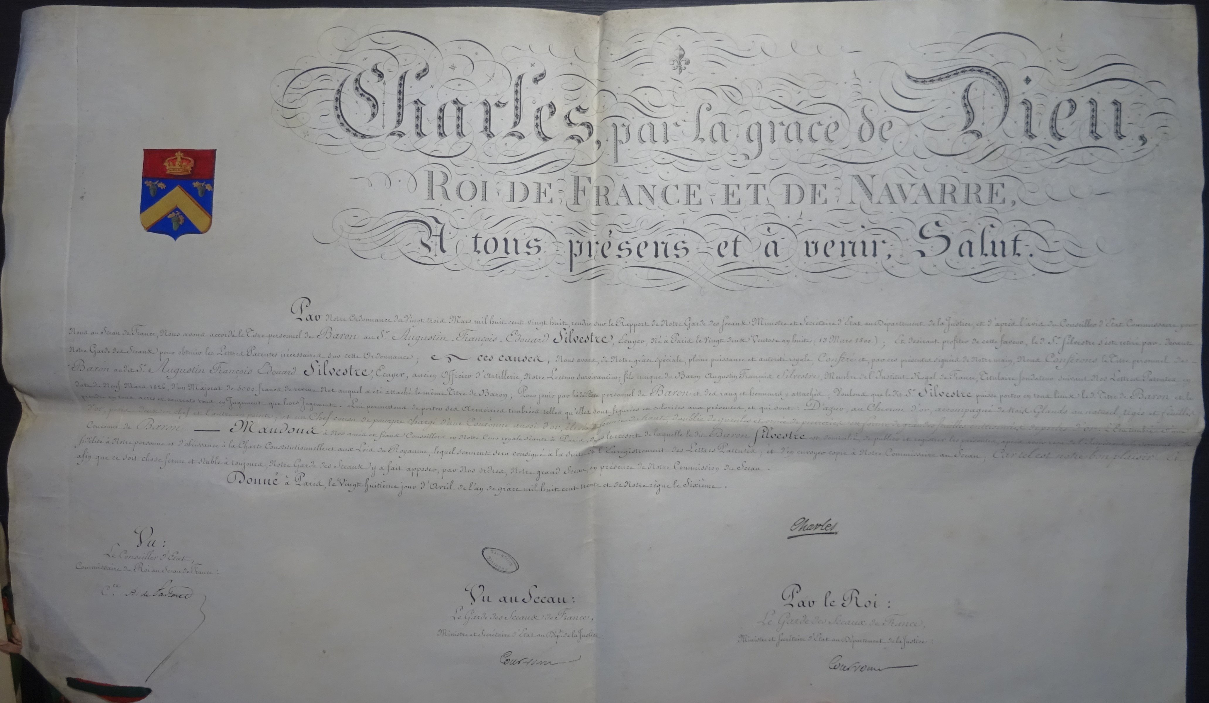  Titre personnel de baron, accordé à Edouard Silvestre - Titre de baron par Charles X