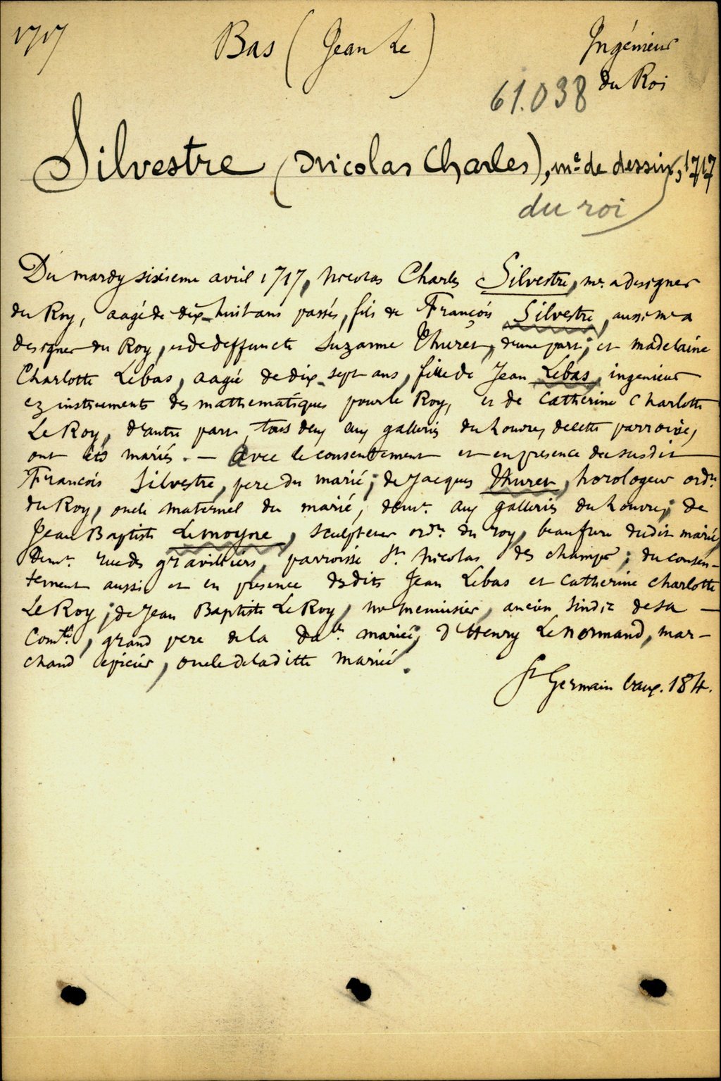  Acte de de mariage Nicolas-Charles de Silvestre et Madeleine Lebas - Document 1