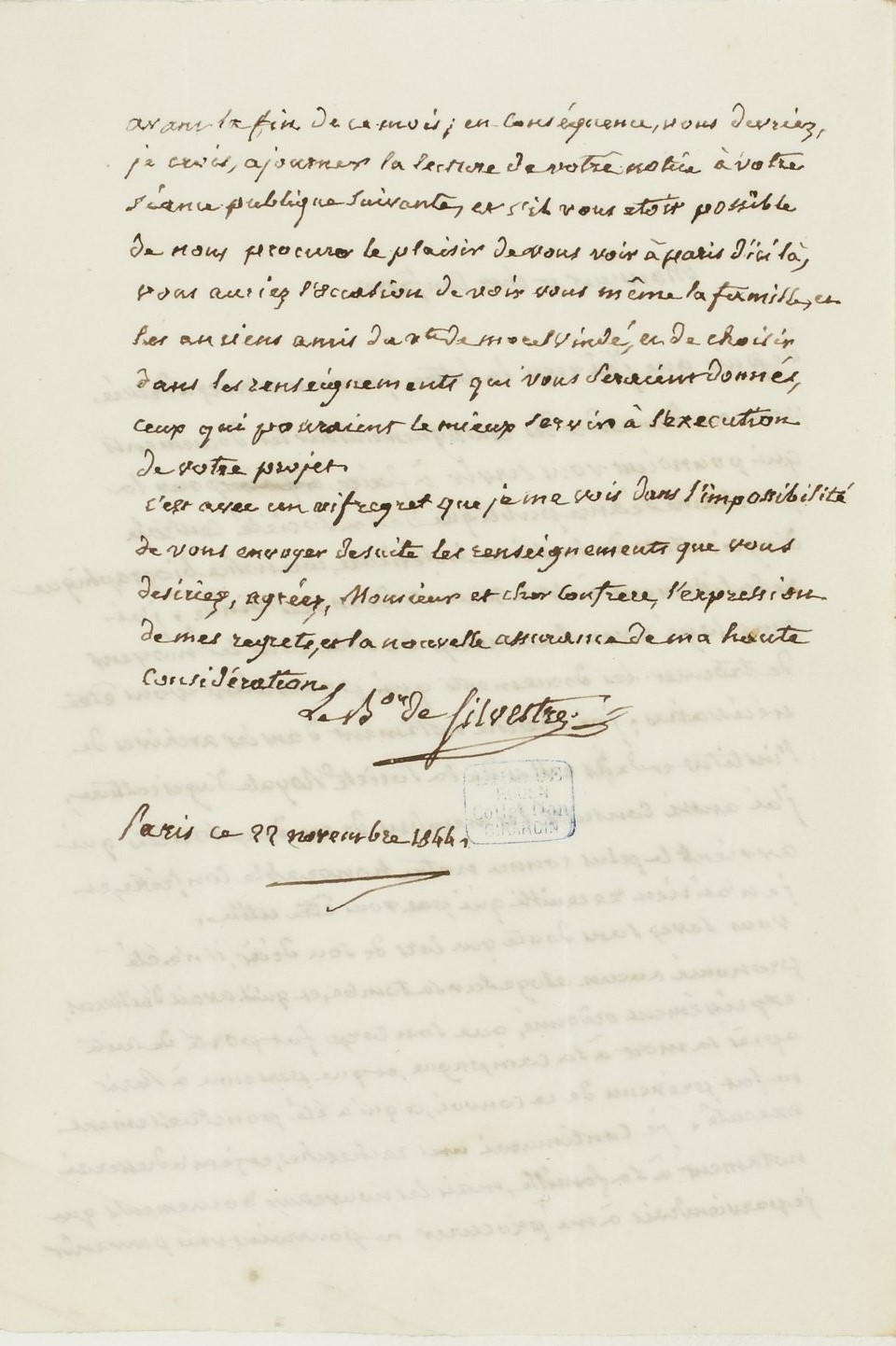  Lettre de Augustin-François de Silvestre à Jean Girardin - Verso