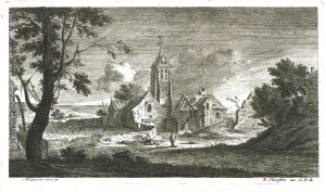 Eglise et maison en ruine par Charles-François Silvestre
