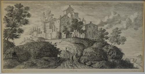 Village sur une colline auquel on accède par un chemin au centre par Atelier de François, Louis l'aîné et Alexandre Silvestre