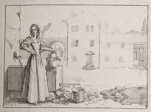 Femme au panier devant une fontaine par Charles-François Silvestre