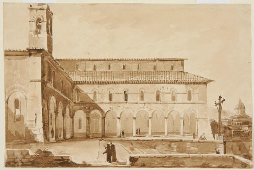 Vue de l'église S. Onofrio à RomeAttribué à Gilles SilvestreSépia 145x218 mmBeaux-Arts de Paris - INV EBA 1540